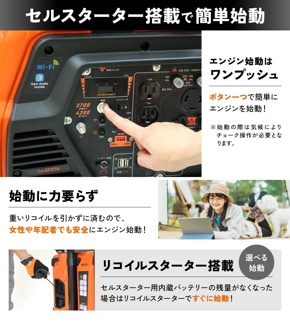 プラウ インバーター発電機 GP37iE 定格3700W