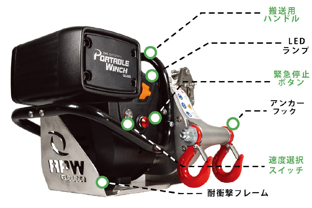 ポータブルウィンチ APW6000 バッテリーロープウィンチ「本体のみ バッテリー・充電器別売」