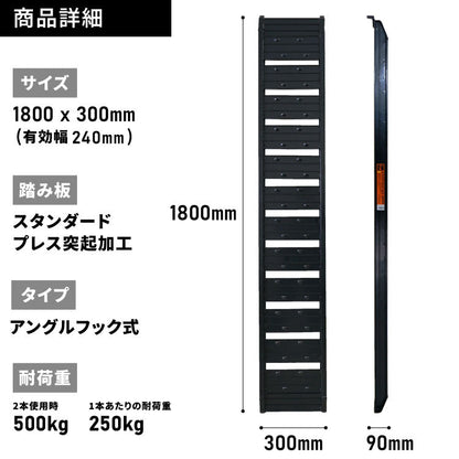 【ロット販売・送料無料】PLOW アルミブリッジ ブラック 長さ180cm 幅30cm 耐荷重500kg『一箱2本入り』 2箱セット