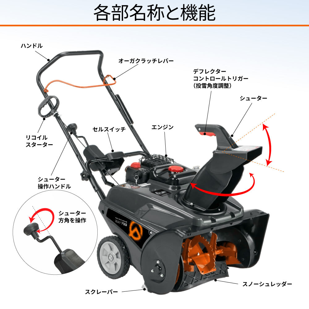 PLOW 小型 除雪機 シングルステージ SBP755 7馬力 55cm幅