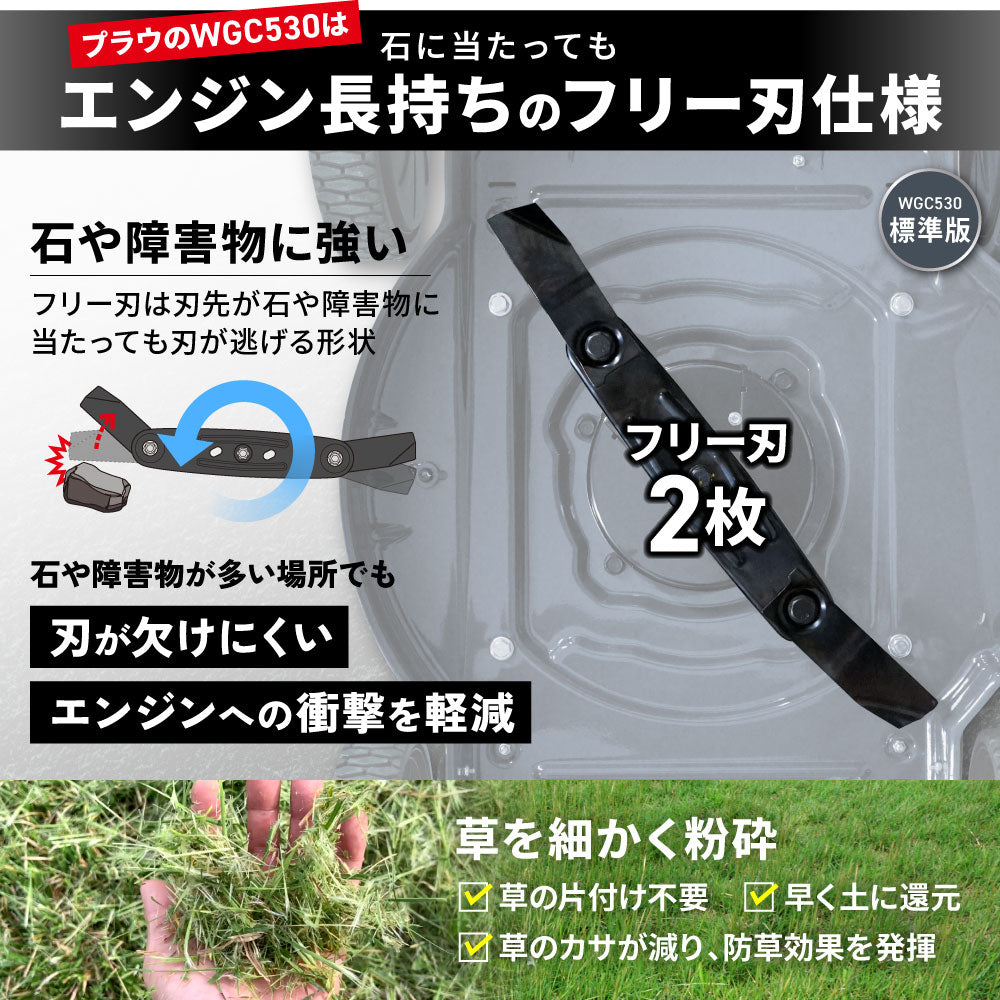 PLOW クサノザウルス 草刈り機 WGC530 刈幅53cm MEIKIエンジン（旧YAMAHA） サイド排出 フリー刃